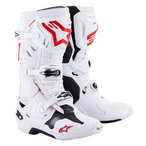 Čižmy na motocykel Alpinestars Tech 10 Supervented Perforované bielo-červeno-čierne