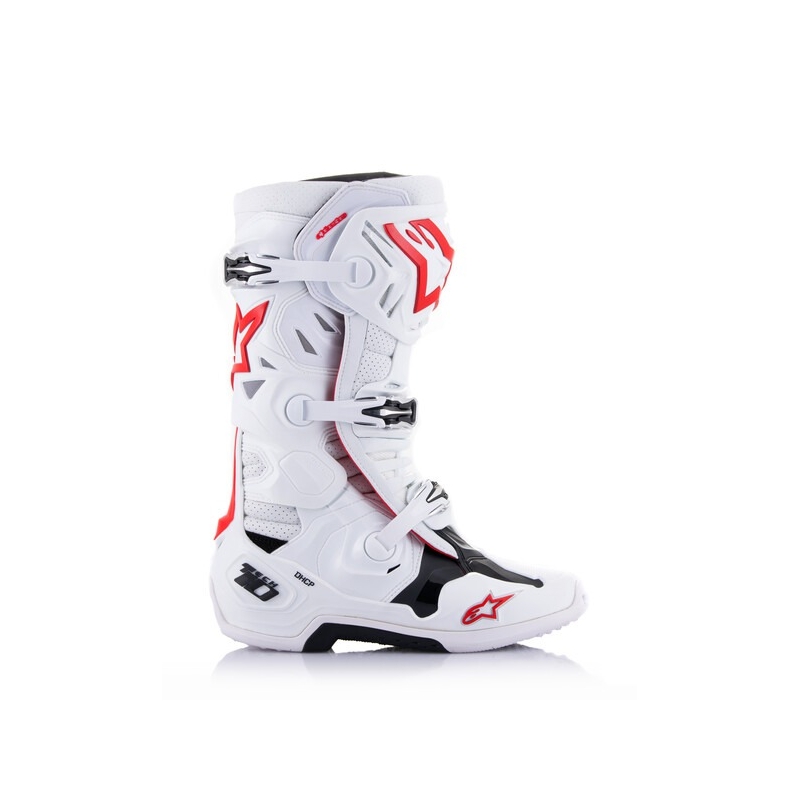 Čižmy na motocykel Alpinestars Tech 10 Supervented Perforované bielo-červeno-čierne