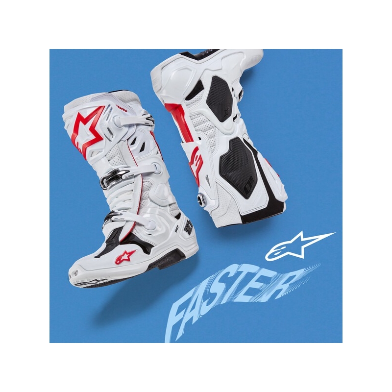 Čižmy na motocykel Alpinestars Tech 10 Supervented Perforované bielo-červeno-čierne