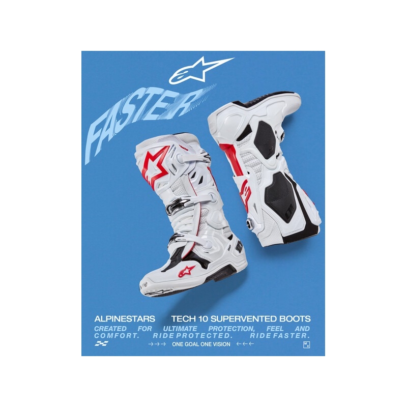 Čižmy na motocykel Alpinestars Tech 10 Supervented Perforované bielo-červeno-čierne
