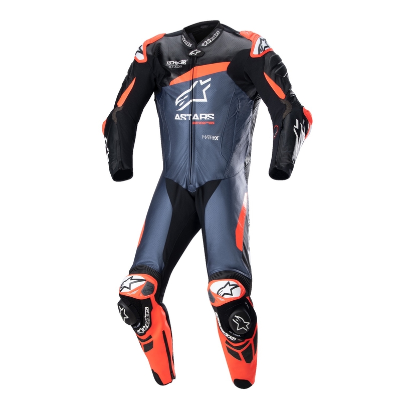 Jednodielna kožená kombinéza Alpinestars GP Plus 4 TECH-AIR kompatibilná čierno-fluo červeno-tmavo modrá