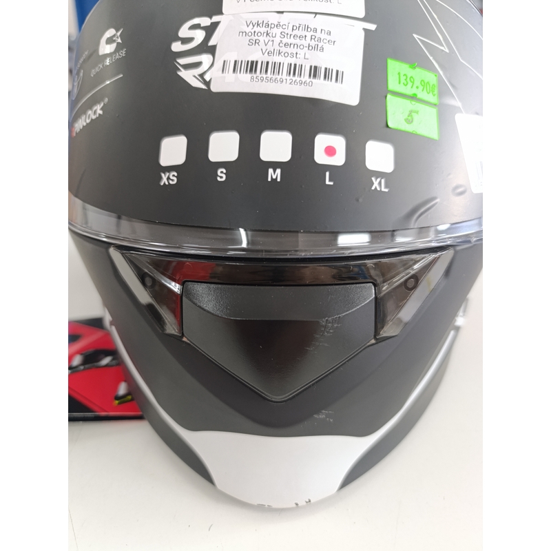 Vyklápacia prilba na motorku Street Racer SR V1 čierno-biela - II. akosť