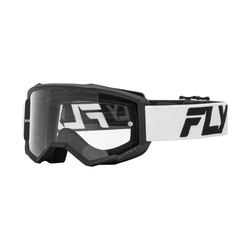 Detské motokrosové okuliare FLY Racing Focus bielo-čierne s čírym plexi