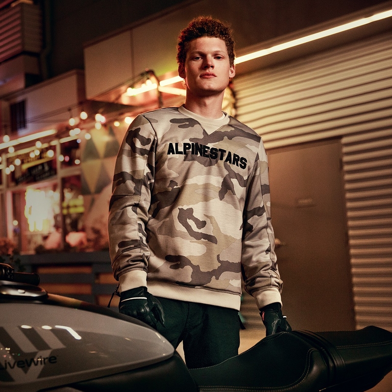 Bunda na motorku Alpinestars Legit Crew Fleece svetlo camo-šedá