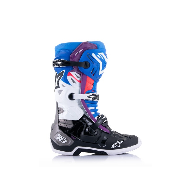 Čižmy na motocykel Alpinestars Tech 10 Supervented Perforované modro-fialovo-ružovo-bielo-šedo-čierne