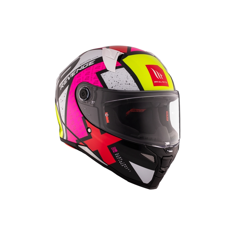 Integrálna helma na motorku MT REVENGE 2 S Light CO lesklá bielo-ružovo-žltá