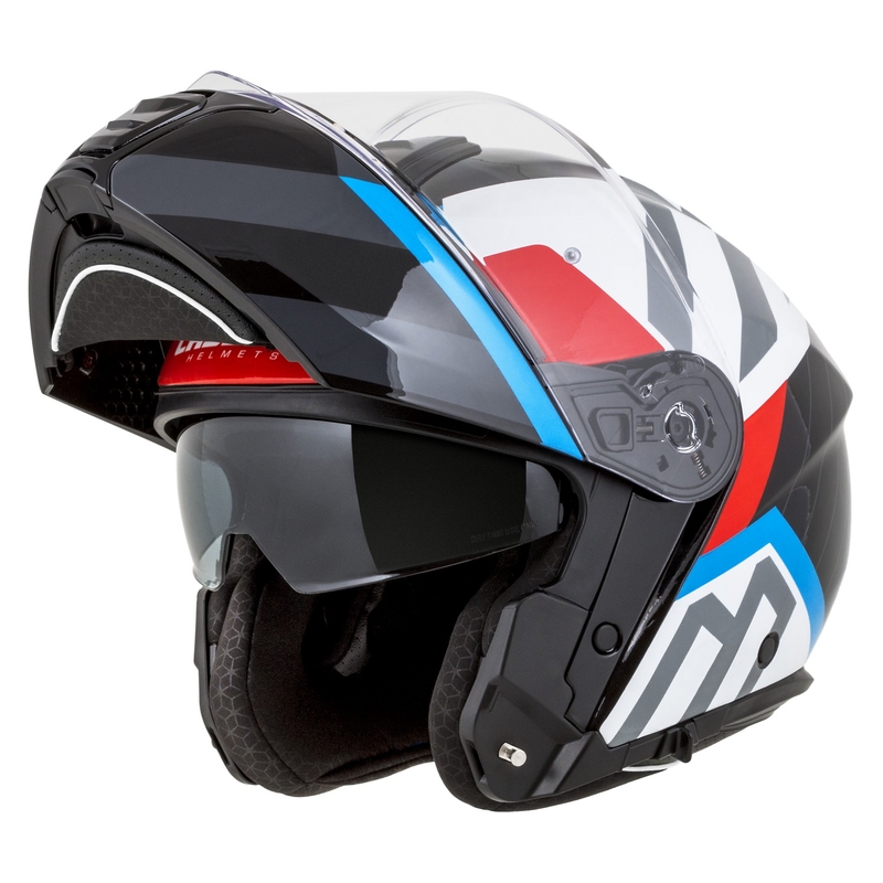 Výklopná helma na motorku Cassida Modulo 2.1 Profile bielo-čierno-modro-šedá