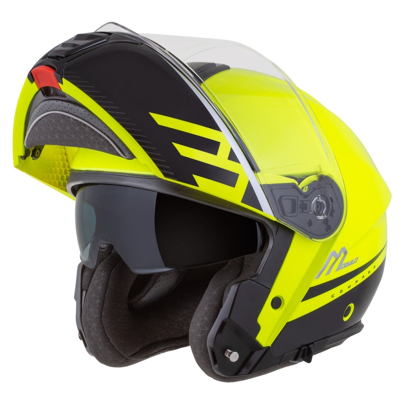 Výklopná helma na motorku Cassida Modulo 2.1 Compass fluo žlto-čierno-strieborno-červená