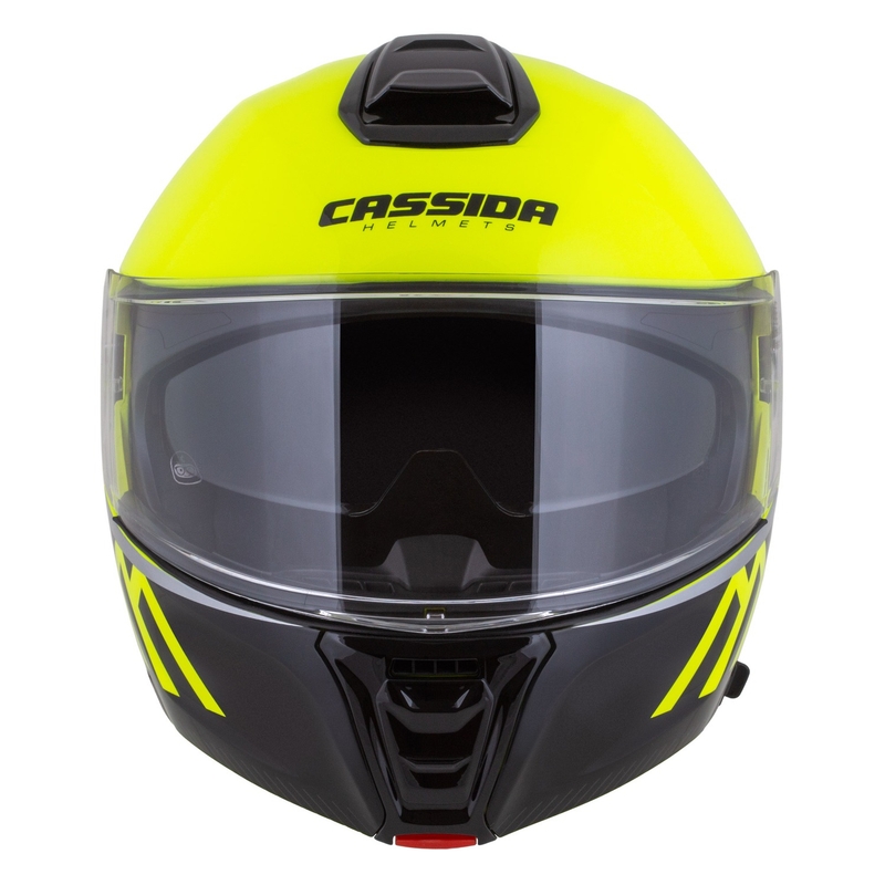 Výklopná helma na motorku Cassida Modulo 2.1 Compass fluo žlto-čierno-strieborno-červená