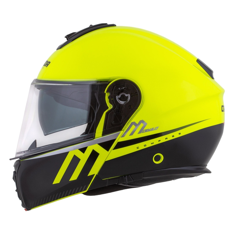 Výklopná helma na motorku Cassida Modulo 2.1 Compass fluo žlto-čierno-strieborno-červená