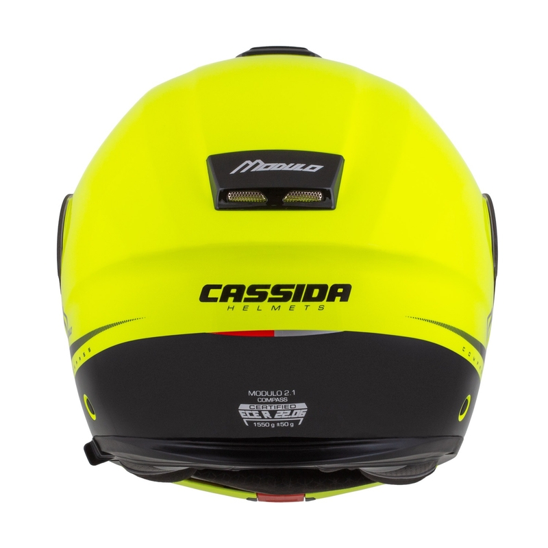 Výklopná helma na motorku Cassida Modulo 2.1 Compass fluo žlto-čierno-strieborno-červená