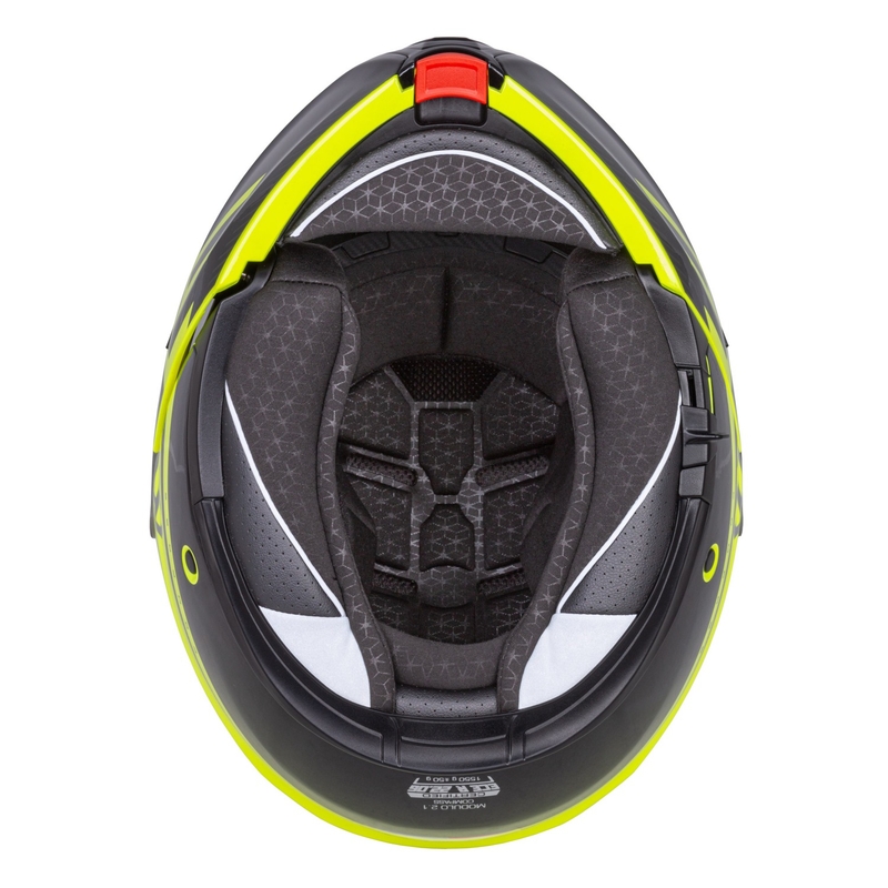 Výklopná helma na motorku Cassida Modulo 2.1 Compass fluo žlto-čierno-strieborno-červená