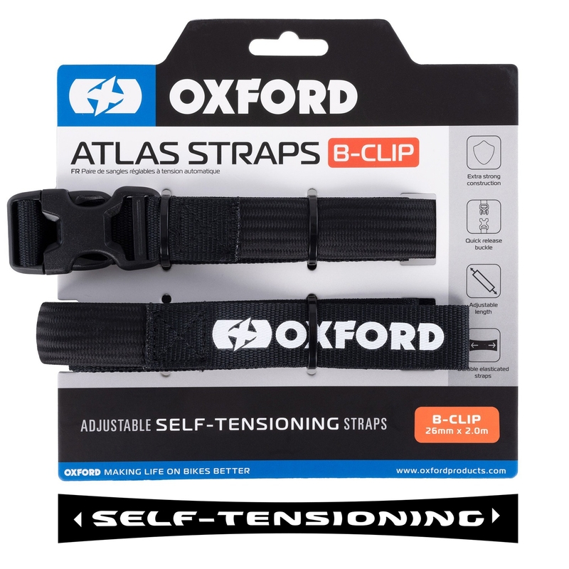 Batožinové popruhy Oxford Atlas B-Clip 2 ks čierne 26 mm x 2 m