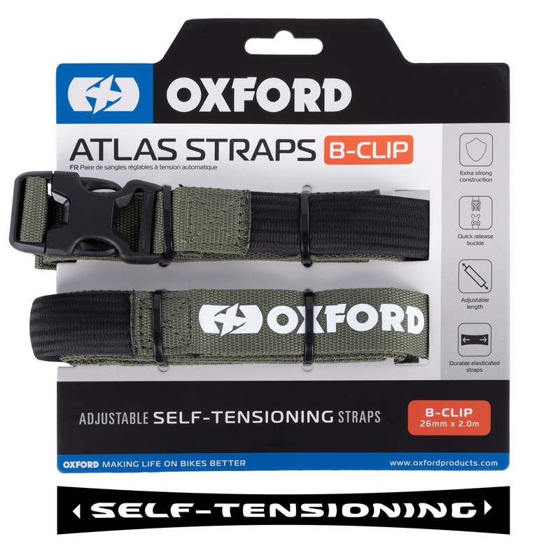 Batožinové popruhy Oxford Atlas B-Clip 2 ks zelené 26 mm x 2 m