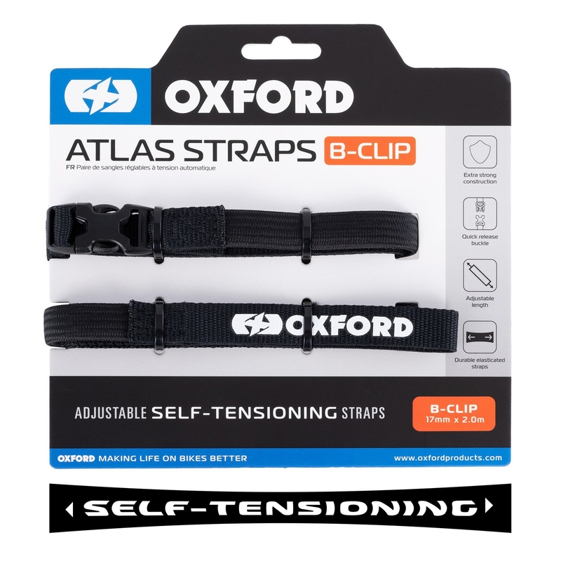Batožinové popruhy Oxford Atlas B-Clip 2 ks čierne 17 mm x 2 m
