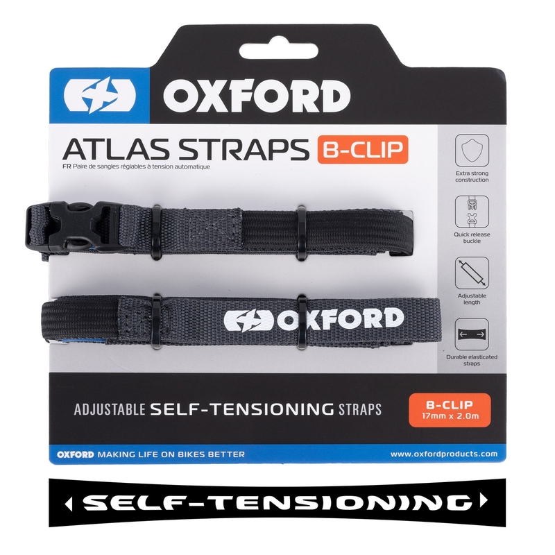 Batožinové popruhy Oxford Atlas B-Clip 2 ks sivé 17 mm x 2 m