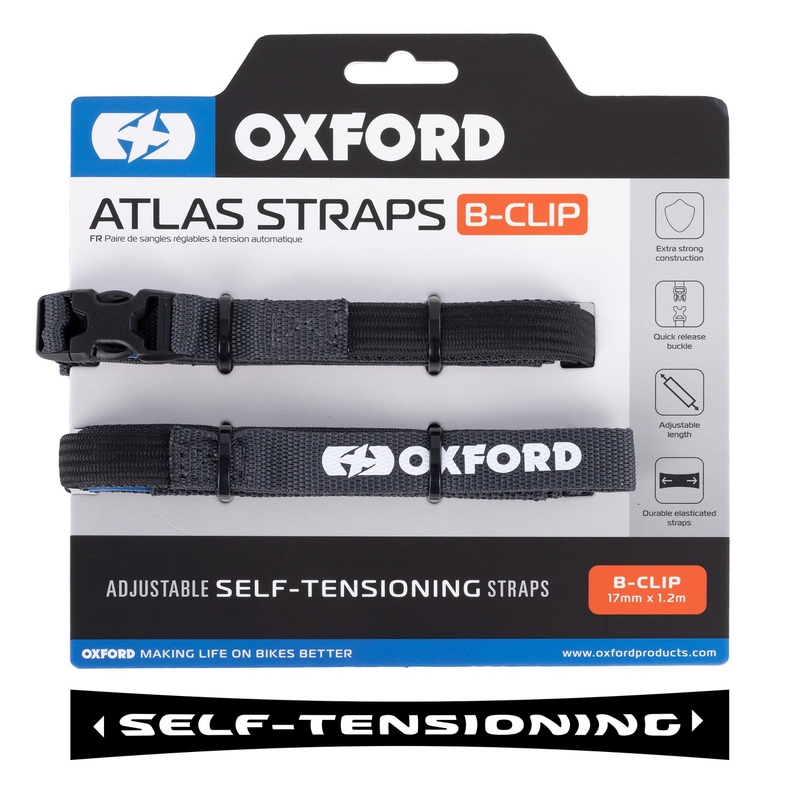 Batožinové popruhy Oxford Atlas B-Clip 2 ks sivé 17 mm x 1,2 m