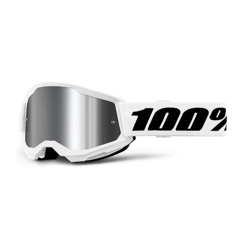 Detské motokrosové okuliare 100 % STRATA 2 biele strieborné plexisklo