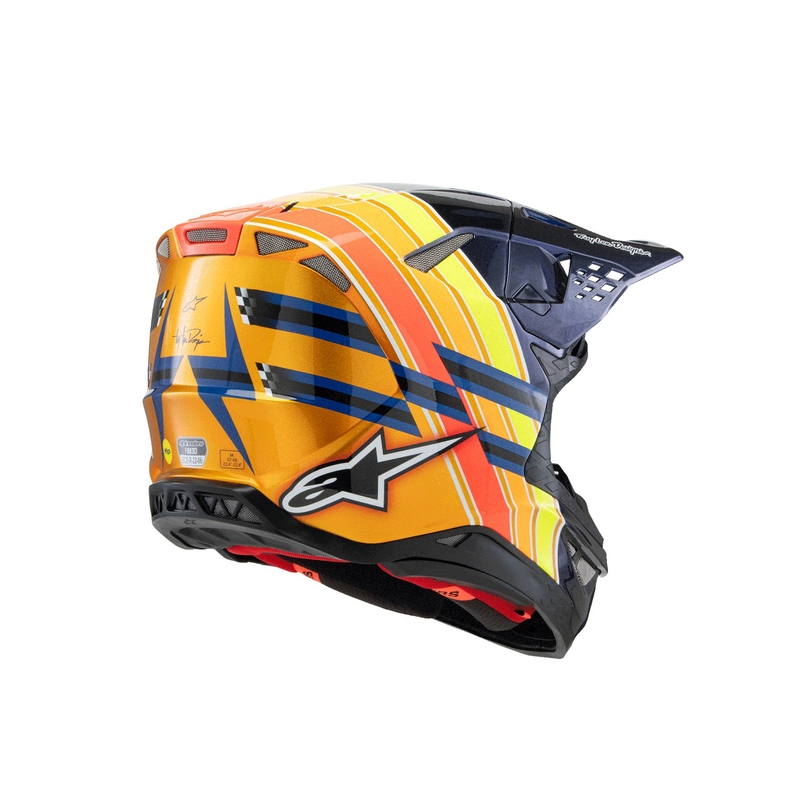 Motokrosová prilba Alpinestars Supertech S-M10 edícia TROY LEE DESIGNS perleť modro-fluo oranžovo-žlto-červená