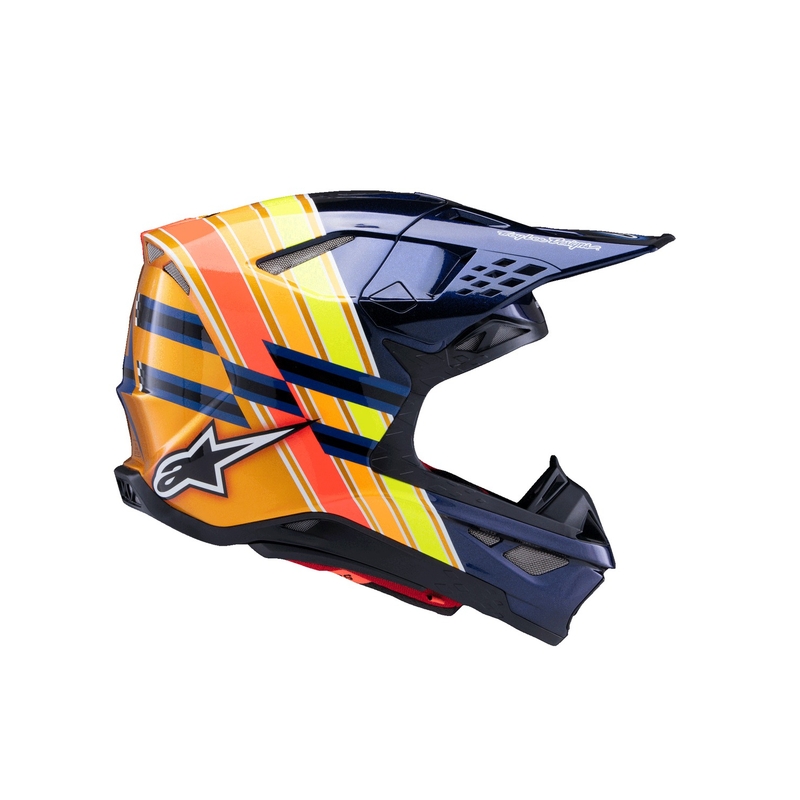 Motokrosová prilba Alpinestars Supertech S-M10 edícia TROY LEE DESIGNS perleť modro-fluo oranžovo-žlto-červená