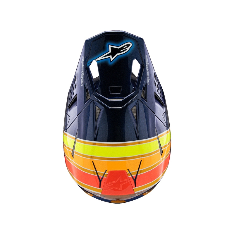 Motokrosová prilba Alpinestars Supertech S-M10 edícia TROY LEE DESIGNS perleť modro-fluo oranžovo-žlto-červená