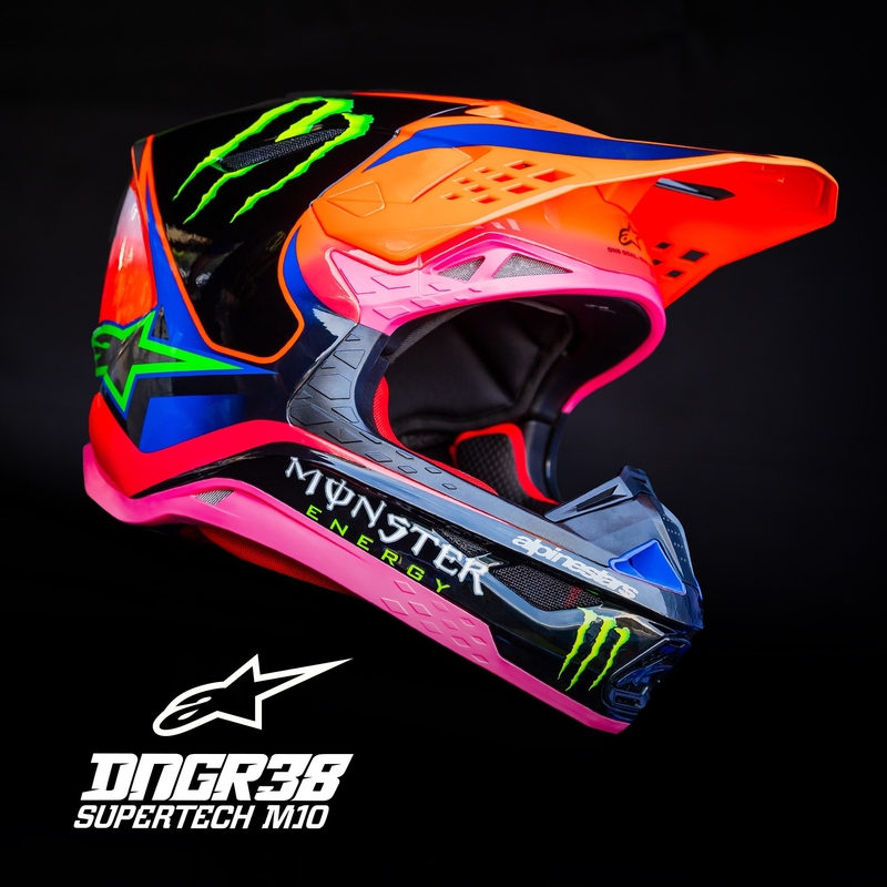 Motokrosová prilba Alpinestars Supertech S-M10 edícia HAIDEN DEEGAN fluo oranžovo-fialovo-ružovo-zelená