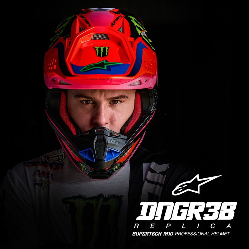 Motokrosová prilba Alpinestars Supertech S-M10 edícia HAIDEN DEEGAN fluo oranžovo-fialovo-ružovo-zelená