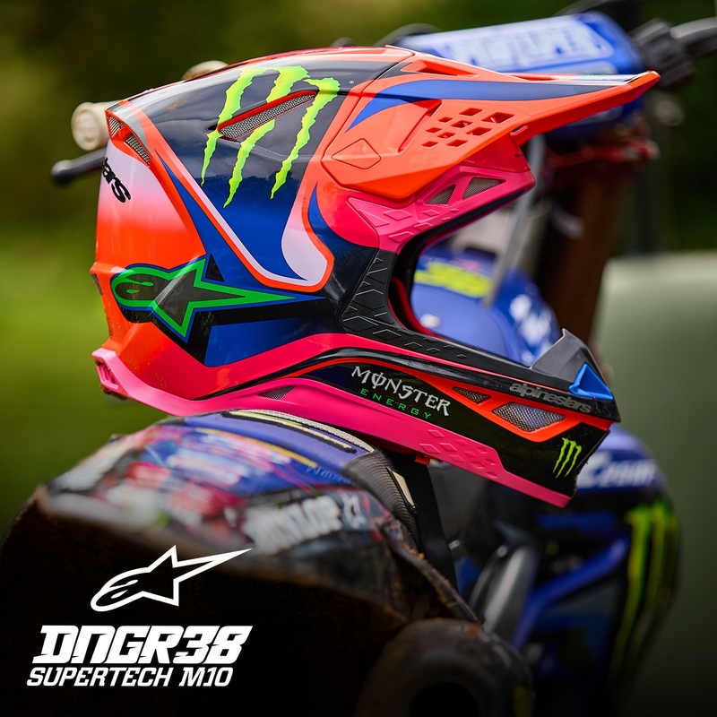 Motokrosová prilba Alpinestars Supertech S-M10 edícia HAIDEN DEEGAN fluo oranžovo-fialovo-ružovo-zelená