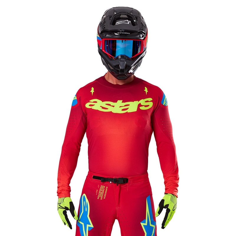 Motokrosový dres Alpinestars Supertech Maker červeno-fluorescenčno žltý