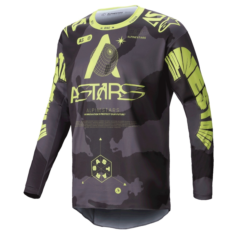 Motokrosový dres Alpinestars Racer Hollow tmavá camo-fluorescenčno žltý