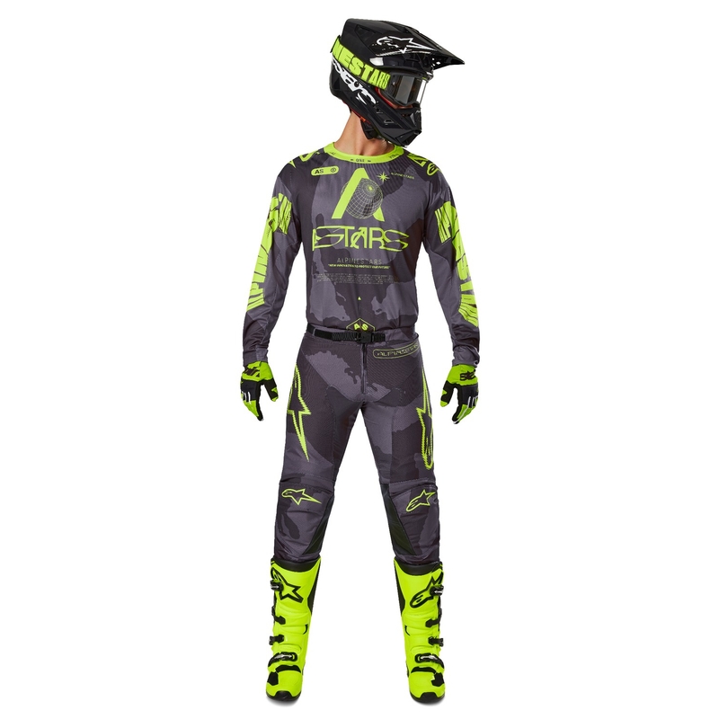 Motokrosový dres Alpinestars Racer Hollow tmavá camo-fluorescenčno žltý