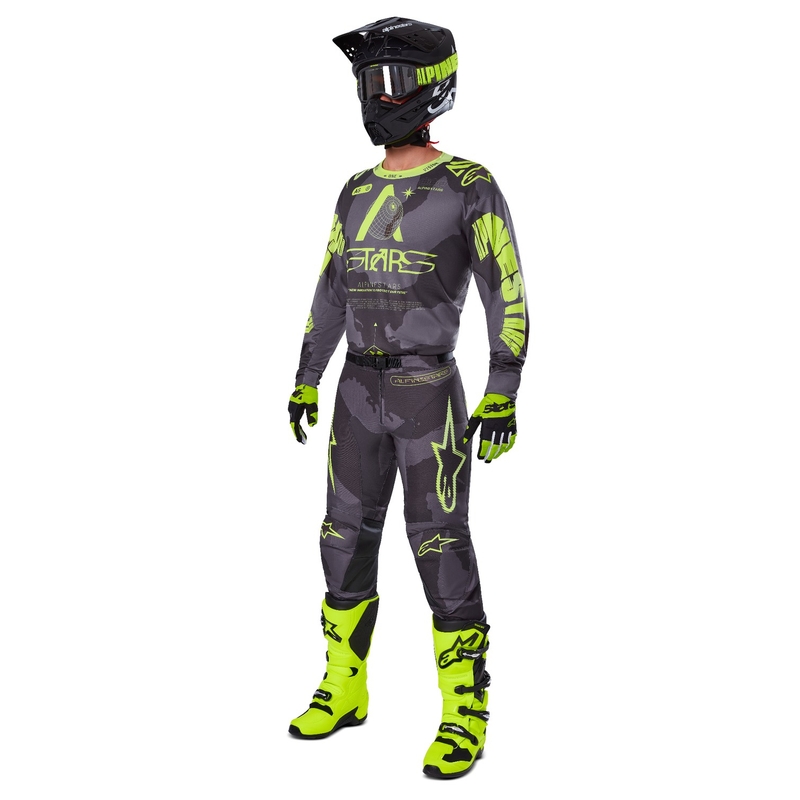 Motokrosový dres Alpinestars Racer Hollow tmavá camo-fluorescenčno žltý