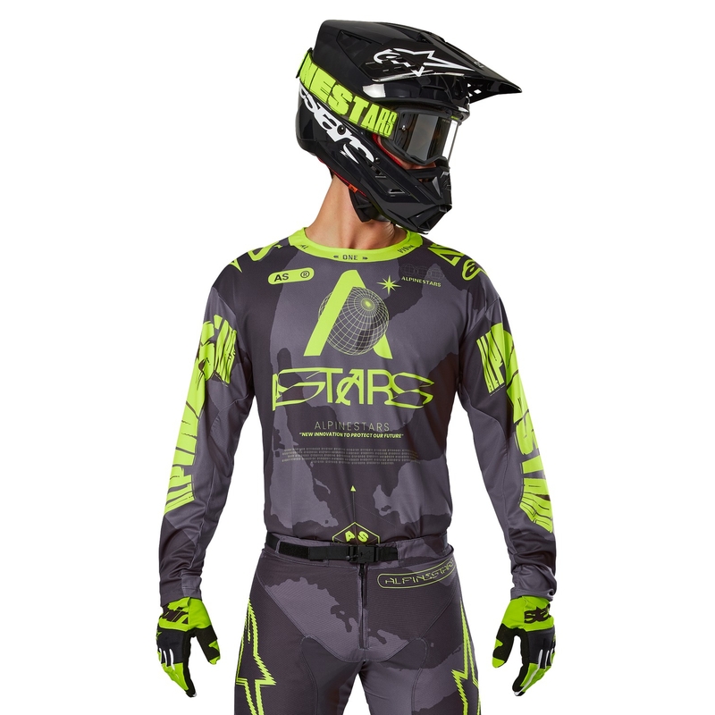 Motokrosový dres Alpinestars Racer Hollow tmavá camo-fluorescenčno žltý