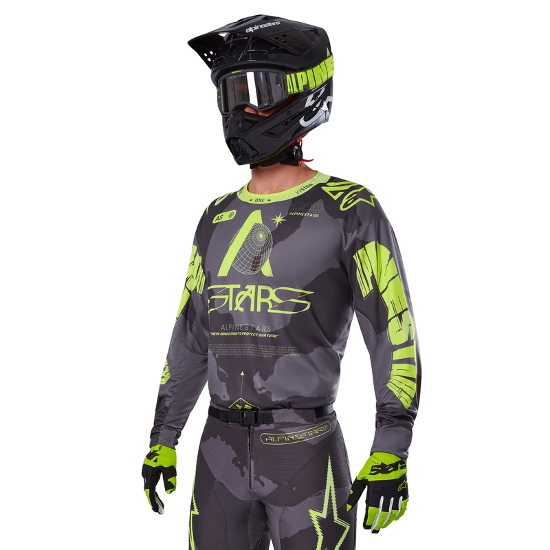 Motokrosový dres Alpinestars Racer Hollow tmavá camo-fluorescenčno žltý