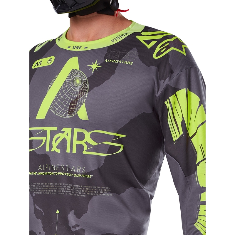 Motokrosový dres Alpinestars Racer Hollow tmavá camo-fluorescenčno žltý