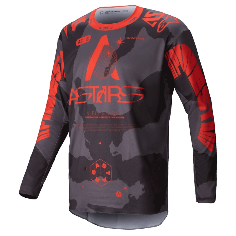 Motokrosový dres Alpinestars Racer Hollow šedá camo-fluorescenčno oranžový