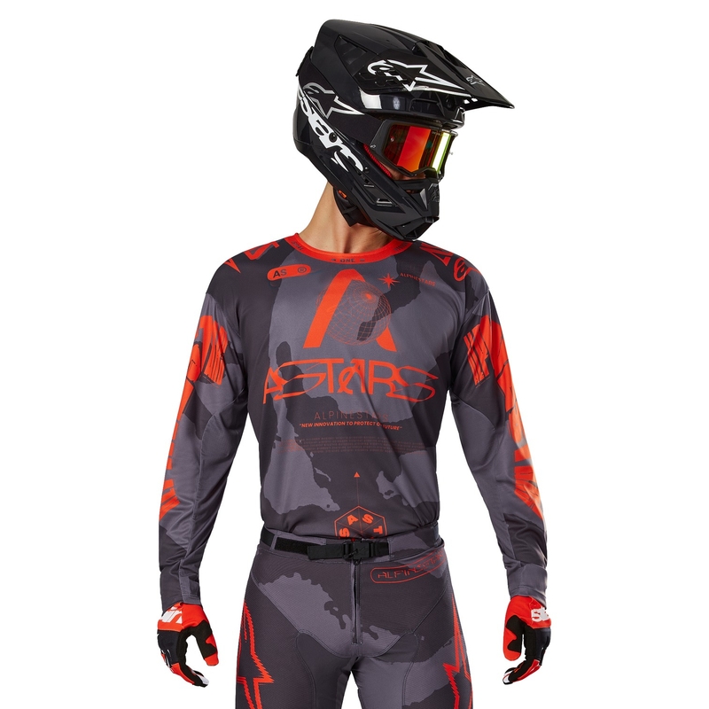 Motokrosový dres Alpinestars Racer Hollow šedá camo-fluorescenčno oranžový