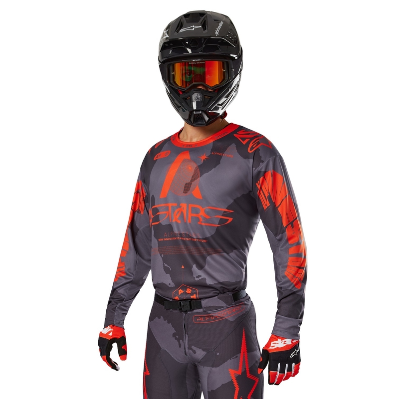 Motokrosový dres Alpinestars Racer Hollow šedá camo-fluorescenčno oranžový