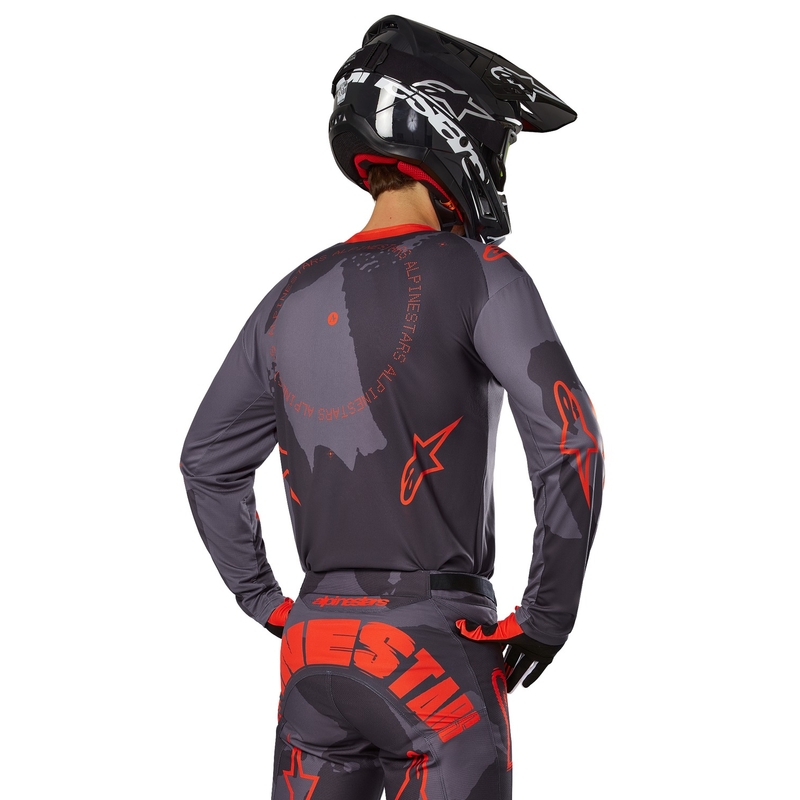 Motokrosový dres Alpinestars Racer Hollow šedá camo-fluorescenčno oranžový
