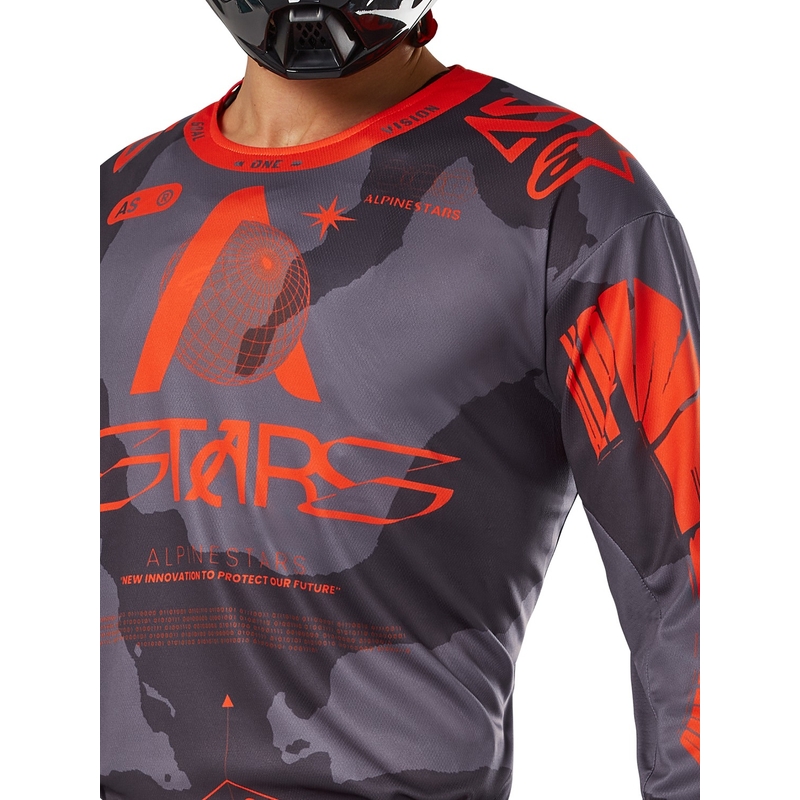 Motokrosový dres Alpinestars Racer Hollow šedá camo-fluorescenčno oranžový