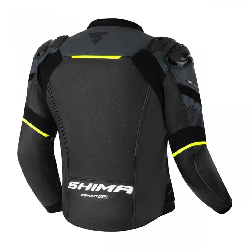 Kožená bunda na motorku Shima Bandit 2.0 čierno-bielo-fluo žltá