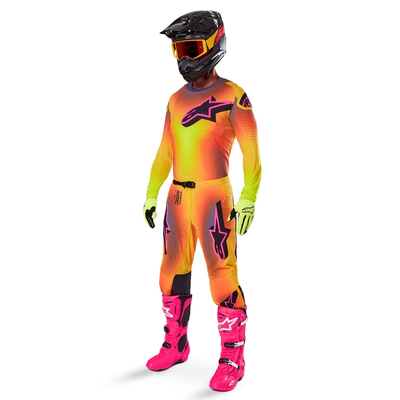 Motokrosové nohavice Alpinestars Supertech Lipan žlto-ružové