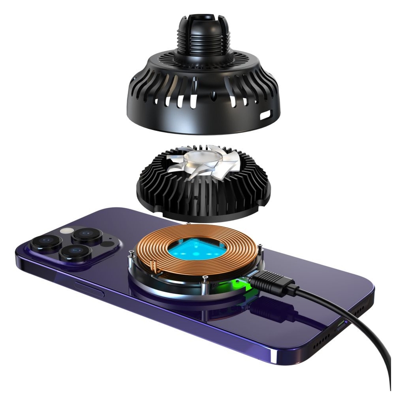 Držiak s bezdrôtovým nabíjaním a aktívnym chladením FIXED MagCool s uchytením MagSafe čierny 15W