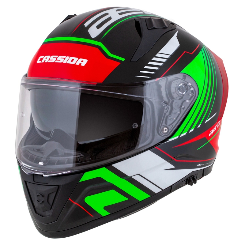 Integrálna helma na motorku Cassida Aero Drome čierno-červeno-zeleno-biela