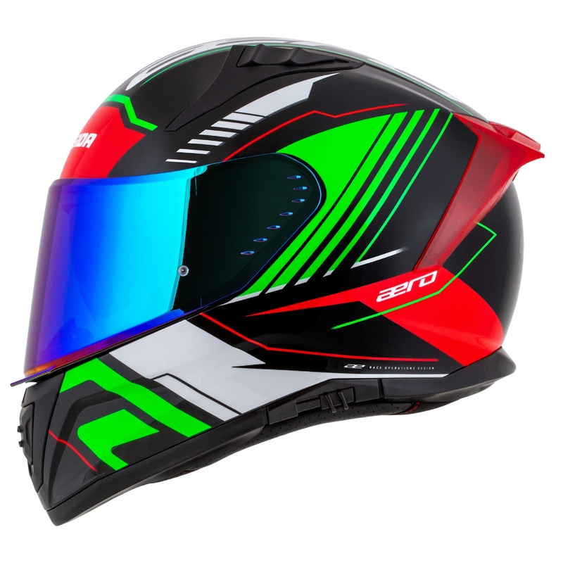 Integrálna helma na motorku Cassida Aero Drome čierno-červeno-zeleno-biela