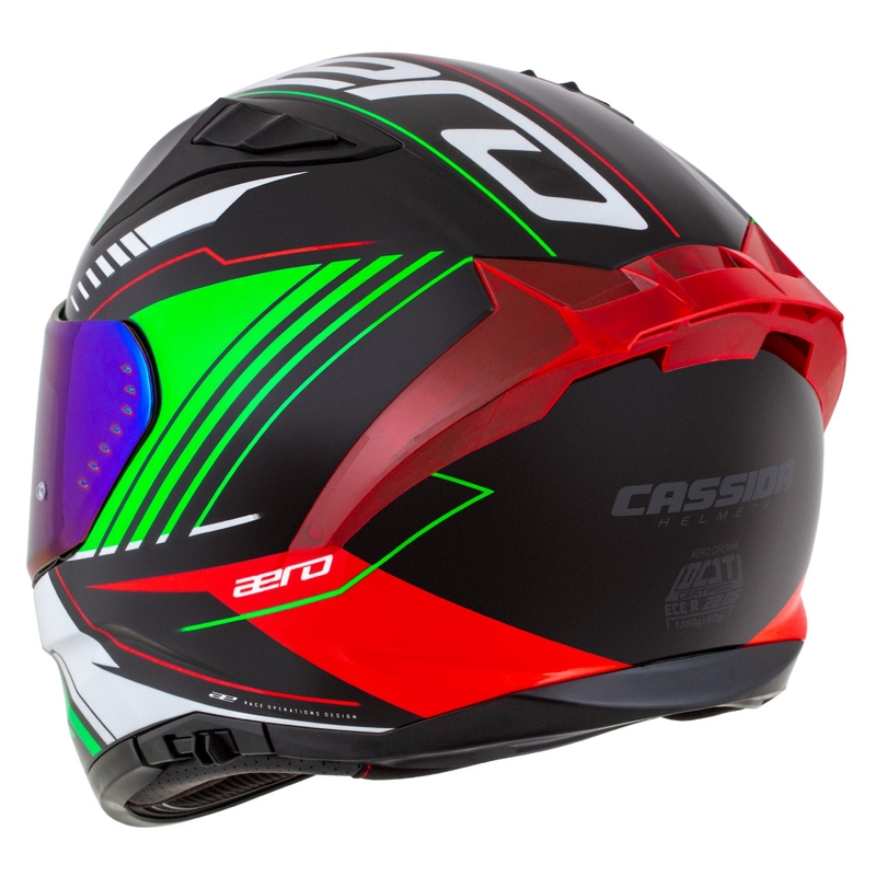 Integrálna helma na motorku Cassida Aero Drome čierno-červeno-zeleno-biela
