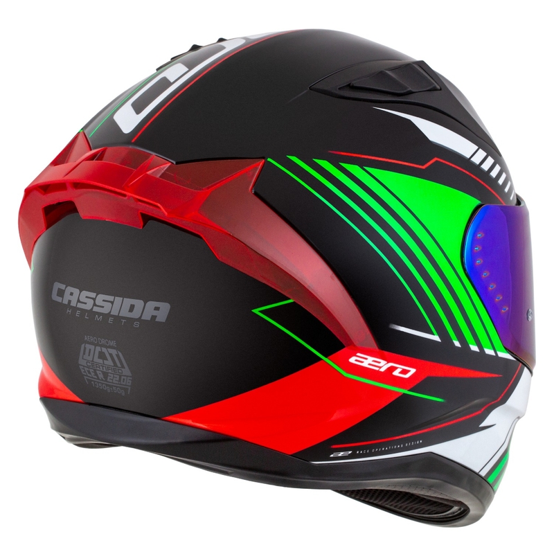 Integrálna helma na motorku Cassida Aero Drome čierno-červeno-zeleno-biela
