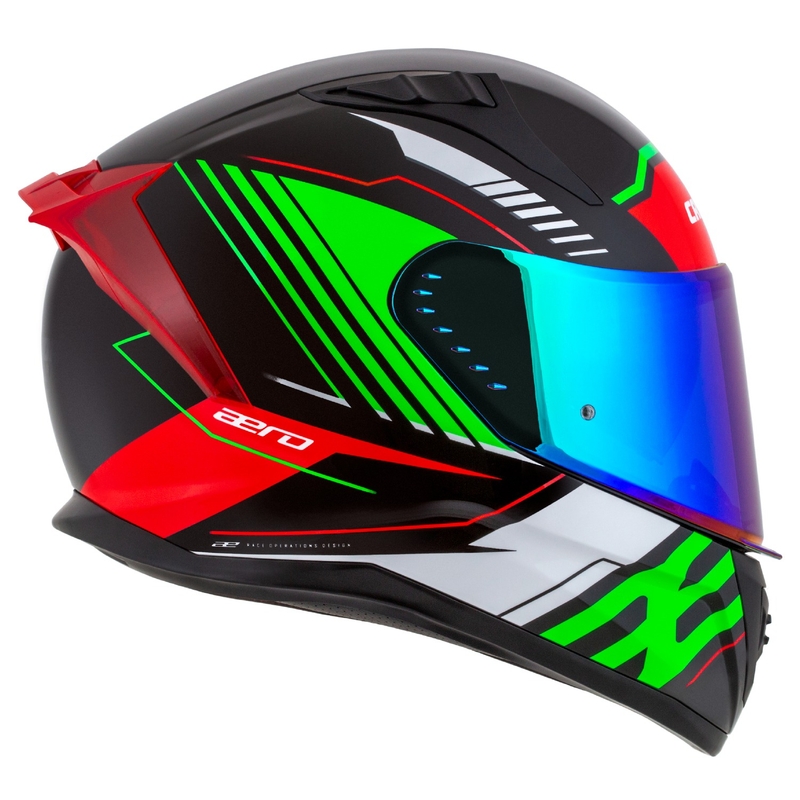 Integrálna helma na motorku Cassida Aero Drome čierno-červeno-zeleno-biela