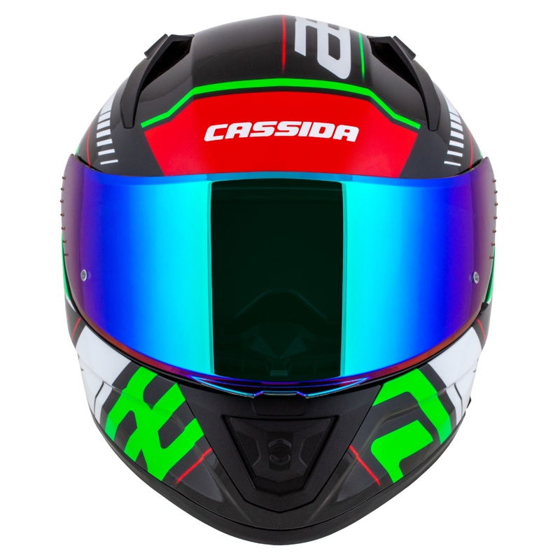 Integrálna helma na motorku Cassida Aero Drome čierno-červeno-zeleno-biela