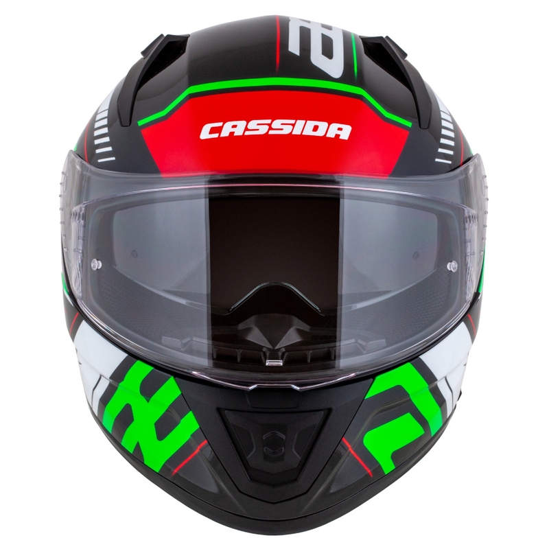 Integrálna helma na motorku Cassida Aero Drome čierno-červeno-zeleno-biela